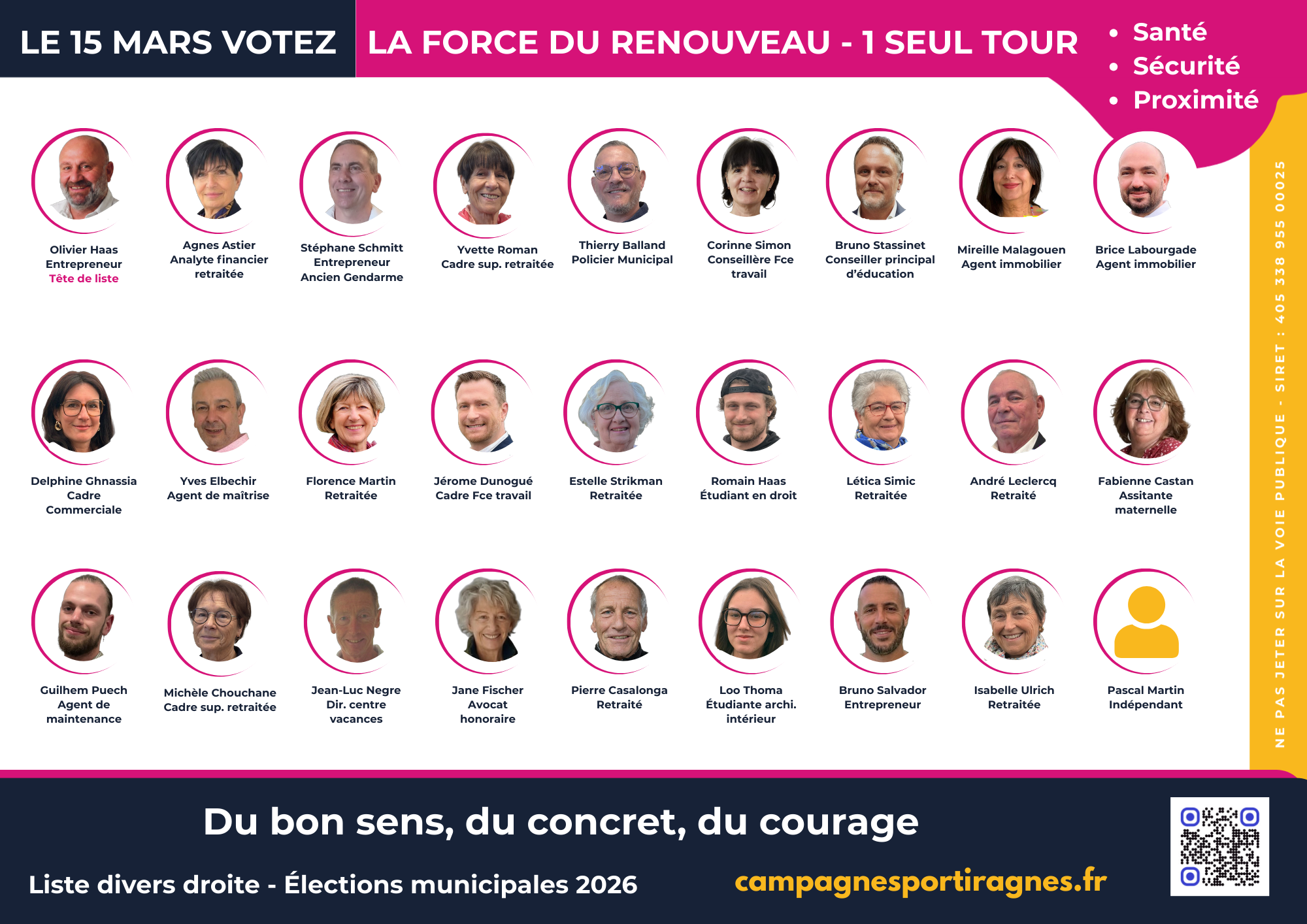 Liste complète La Force du Renouveau - Portiragnes 2026